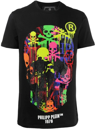 Philipp Plein Crystal Graffiti Print T-shirt In Black