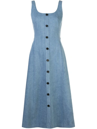 Adam Lippes Women's Scoopneck Chambray Button-front Midi Dress In Blue