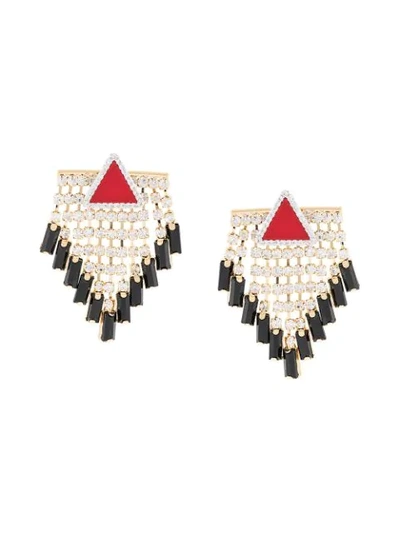 Venna Triangle Crystal Tassel Earrings In Gold