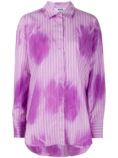 Msgm Striped Tie-dye Print Shirt In Purple