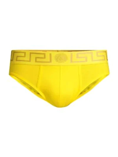 Versace Logo Low-rise Briefs In Yellow