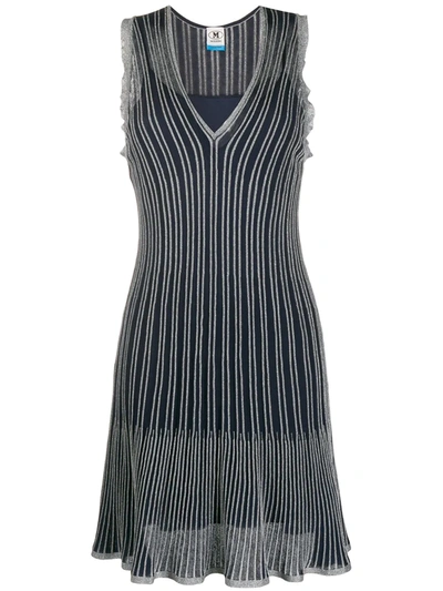 M Missoni Metallic Stripe V-neck Sleeveless Fit-and-flare Dress In Black