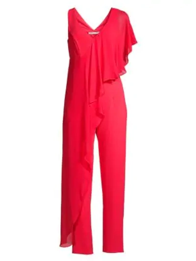 Trina Turk April Flowy Drape Classic Crepe Jumpsuit In Red Hot