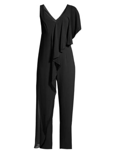 Trina Turk April Flowy Drape Classic Crepe Jumpsuit In Black