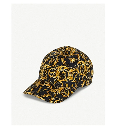 Versace Baroque-print Cotton-blend Cap In Black Gold