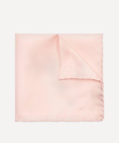 Lanvin Plain Silk Logo Pocket Square In Dust Pink