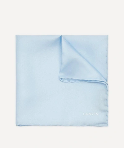 Lanvin Plain Silk Logo Pocket Square In Blue