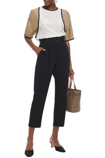 Brunello Cucinelli Cropped Belted Crepe Tapered Pants In Black