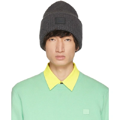 Acne Studios Pansy S Face Ribbed-knit Beanie Hat In Charcoal Melange