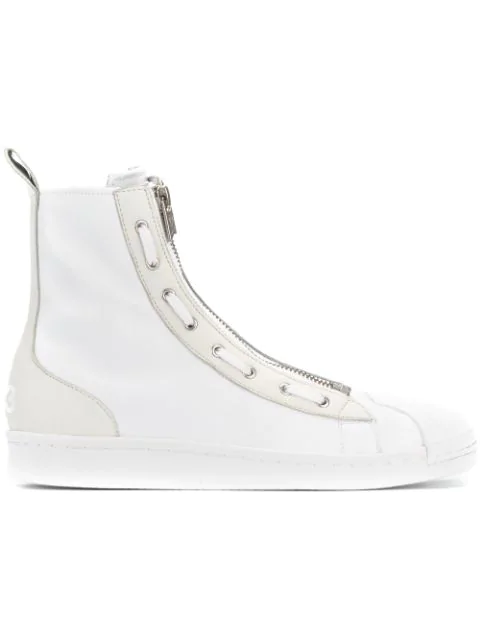 Y-3 Pro Zip White Leather Sneakers | ModeSens