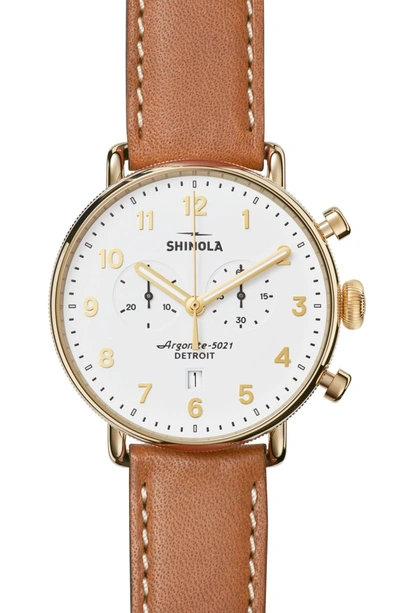Shinola Men's 43mm Canfield Chronograph Watch, White/tan In White/brown