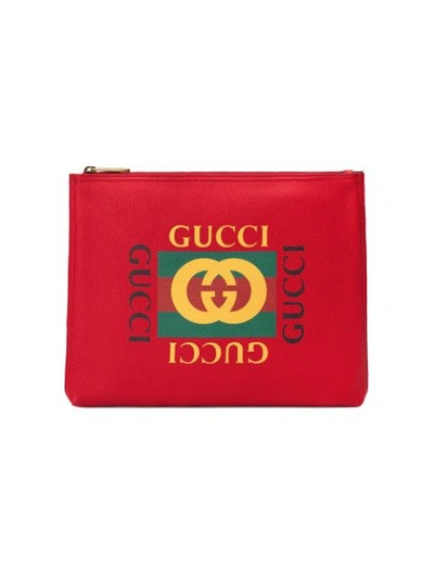 Gucci Print Leather Medium Portfolio In Red
