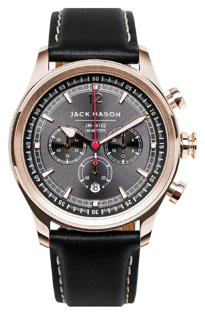 Jack Mason Nautical Chronograph Leather Strap Watch, 42mm In Grey/ Black