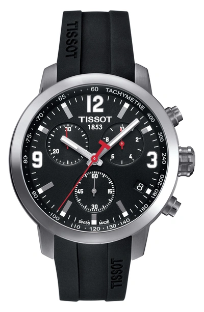 Tissot Prc200 Chronograph Silicone Strap Watch, 41mm In Silver/black