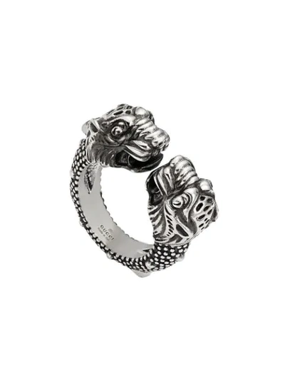 Gucci Tiger Heads Ring In Metallic