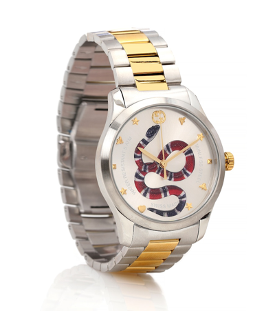 Gucci Timeless Stainless Steel Snake-face Watch In Silver,gold