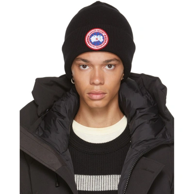 Canada Goose Arctic Disc Ribbed-knit Beanie In Black Noir