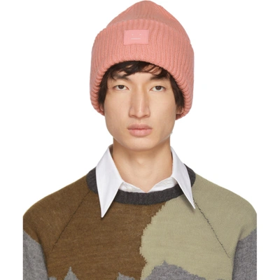 Acne Studios Pansy S Face Ribbed-knit Beanie Hat In Pink