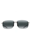 Maui Jim Breakwall 63mm Polarized Rectangle Sunglasses In Black Gloss