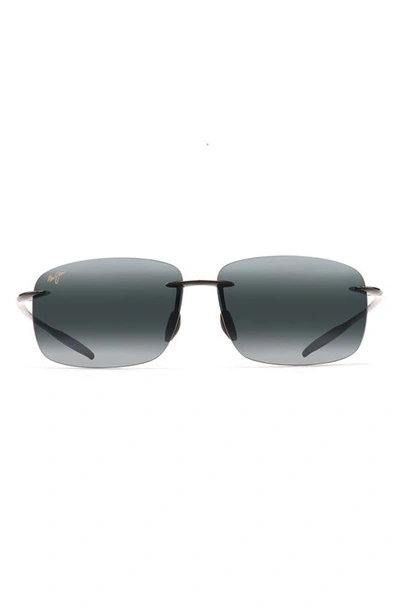 Maui Jim Breakwall 63mm Polarized Rectangle Sunglasses In Black Gloss