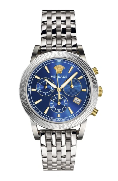 Versace Men's Sport Tech Stainless Steel Chronograph Watch In Silver/ Blue/ Silver