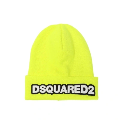 Dsquared2 Knit Hat Double Wool W/patch In Yellow