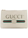 Gucci Logo Print Clutch In White