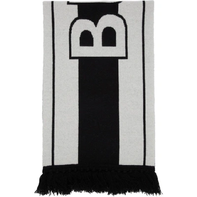 Burberry Black & White Men's Black And White Logo Cashmere Scarf