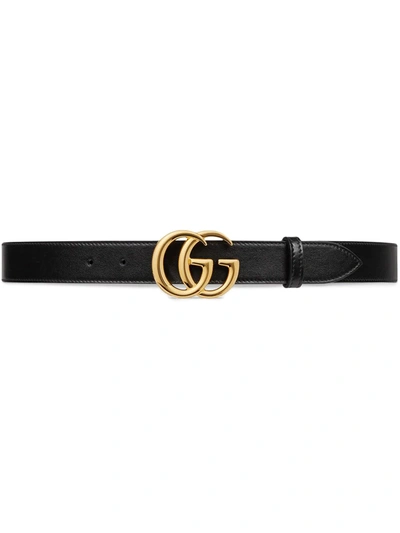 Gucci Marmont Gg Logo真皮腰带 - 黑色 In Black