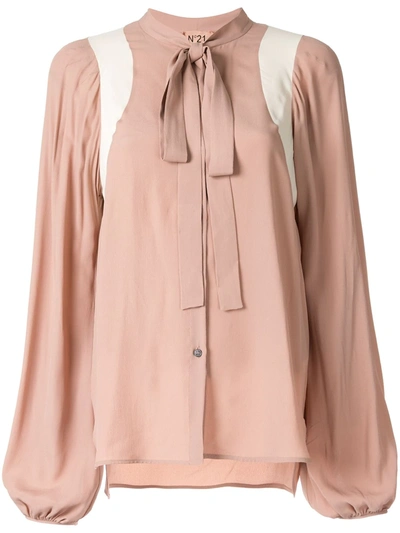 N°21 Panelled Pussy Bow Blouse In Neutrals