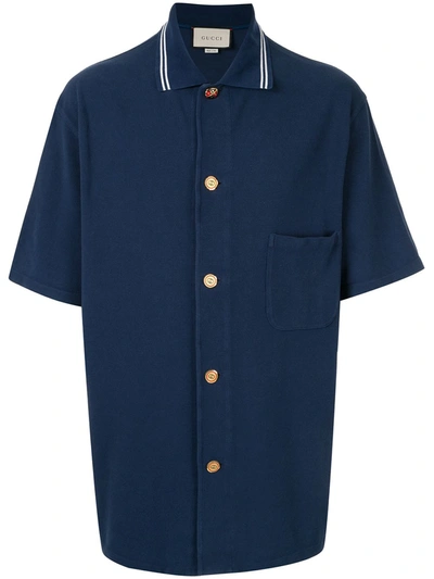 Gucci Cotton Piquet Polo Shirt In Blue