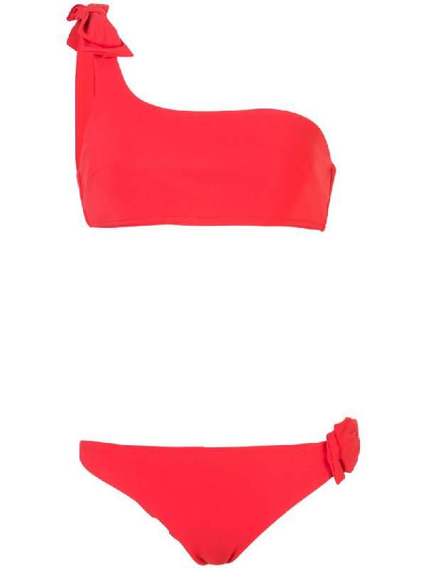 red one shoulder bikini
