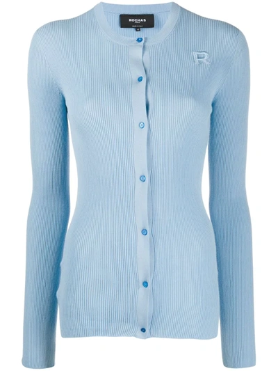 Rochas Ribbed Knit Cardigan In Blue