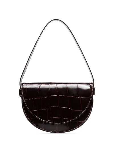 Staud Amal Crocodile-effect Leather Shoulder Bag In Brown