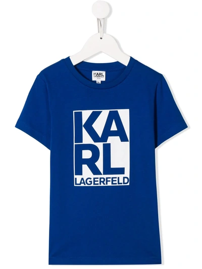 Karl Lagerfeld Kids' Block Printed Logo T-shirt In Blue