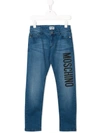 Moschino Kids' Mid Rise Stonewashed Jeans In Blue