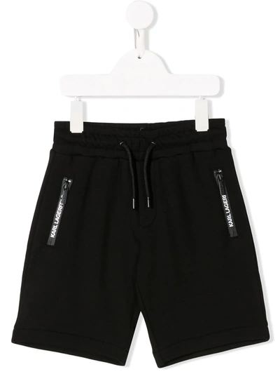 Karl Lagerfeld Kids' Logo Trim Track Shorts In Black