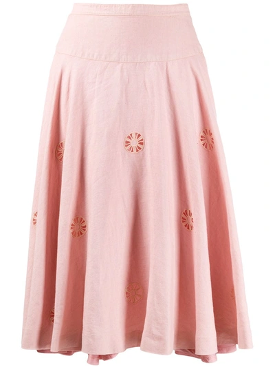 Pre-owned Celine 花卉雕花伞形半身裙 In Pink