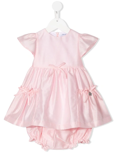 Simonetta Babies' Bow-detail Ruffle Sateen Dress In Rosa