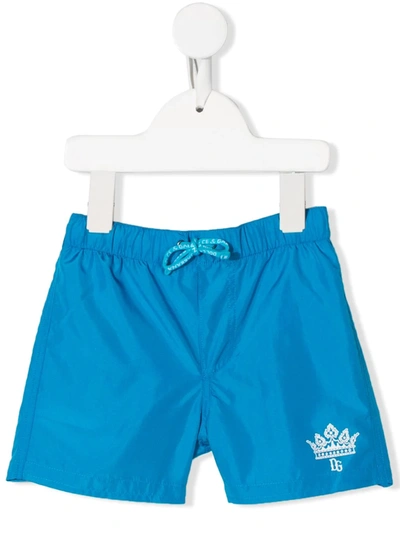 Dolce & Gabbana Babies' Logo Print Swim Shorts In Blue