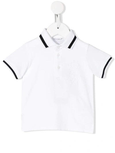 Dolce & Gabbana Babies' Stripe Trim Polo Shirt In White
