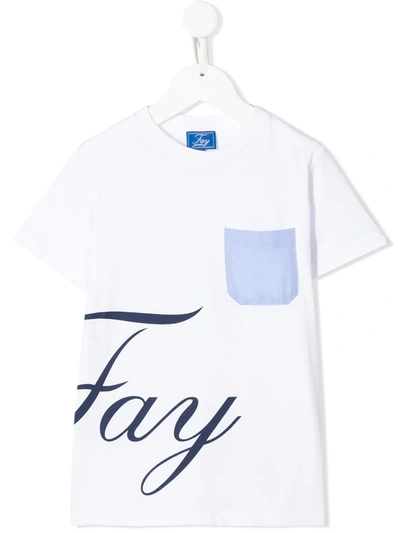 Fay Teen Contrast Chest Pocket T-shirt In White