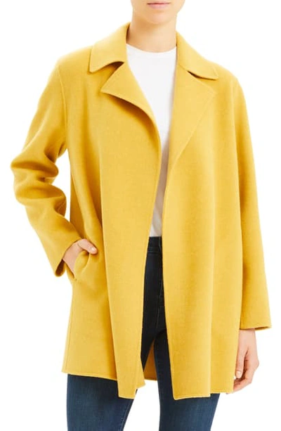Theory Double-faced Wool & Cashmere Coat In Mustard Melange