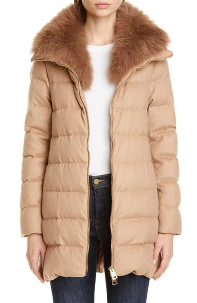 Herno Hilo Genuine Fox Fur Collar Silk Cashmere A line Coat In Camel ModeSens