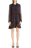 Chloé Floral Print Long Sleeve Metallic Fil Coupe Minidress In Multicolor Blue 2