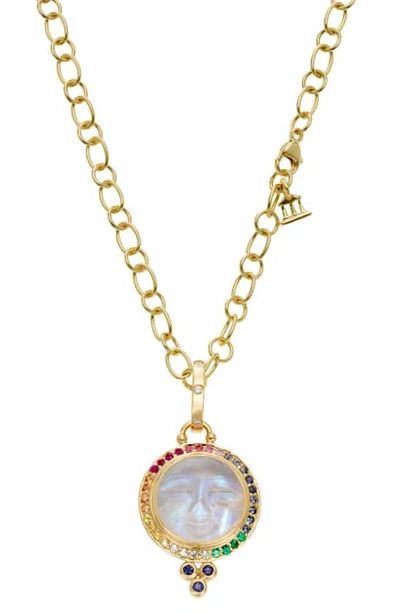 Temple St Clair 18k Gold Moon Face Pendant Necklace In Gold/ Multi
