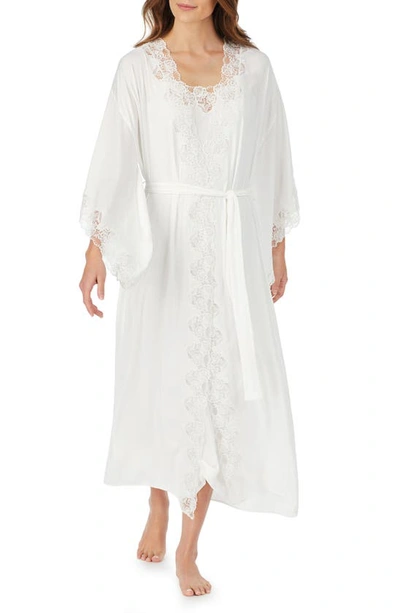 Eileen West Lace-trim Satin Ballet Wrap Dressing Gown In White