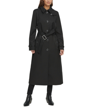 dkny hooded belted trench coat
