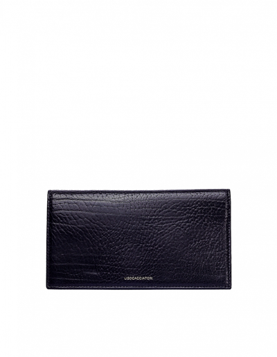 Ugo Cacciatori Black Grained Leather Long Pocket Wallet