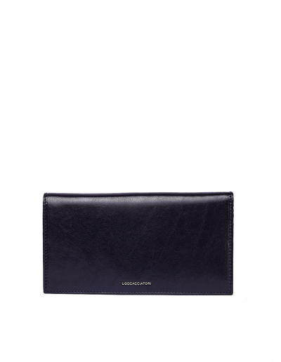 Ugo Cacciatori Black Leather Long Pocket Wallet